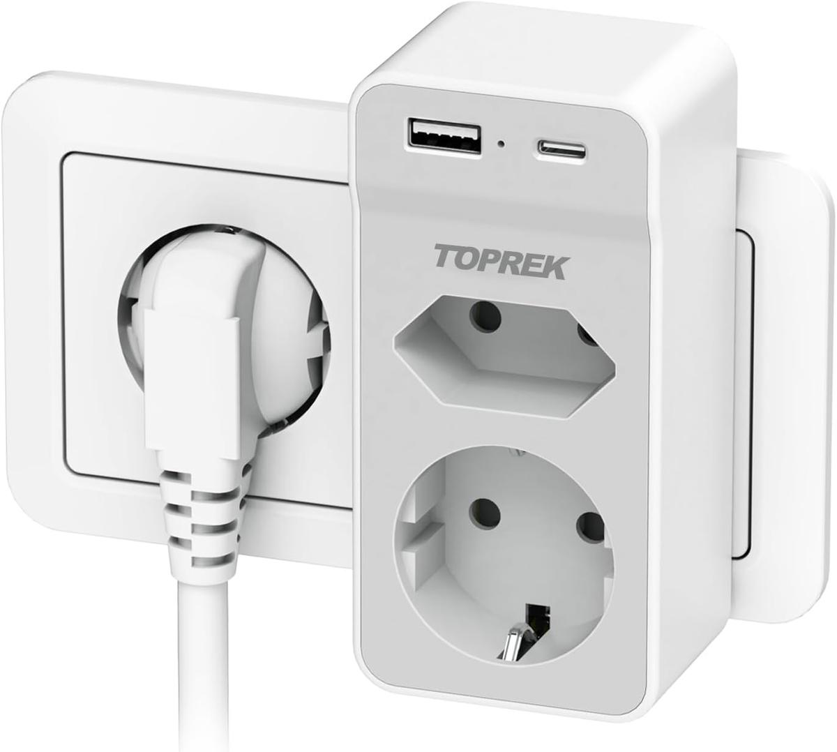 Doppelstecker für Steckdose, 4 in 1 Doppelsteckdose Steckdosenleiste mit USB Steckdosenadapter 2Fach, 3680W 16A Mehrfachsteckdose Ohne Kabel Zweifachstecker Steckdosenverteiler, Grau