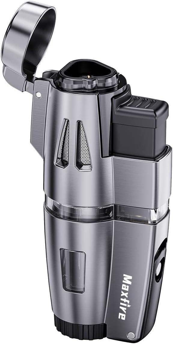 Maxfire Sturmfeuerzeug Jetflamme Gas Nachfüllbar, 3 Flammen Jet Feuerzeug (Verkauft ohne Gas)