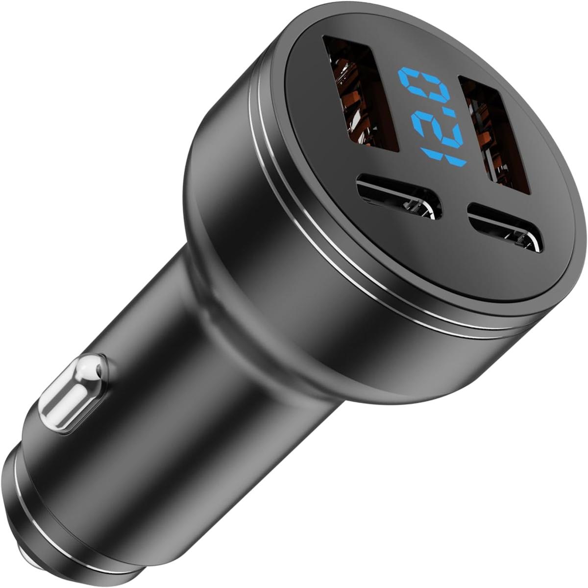 4 IN 1 126W Zigarettenanzünder USB C Auto Ladegerät -USB Adapter Auto Schnellladegerät mit LED Voltmeter (12V/24V),Schnellladegerät für iPhone/Samsung