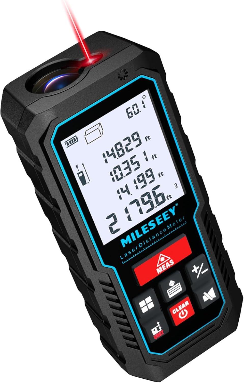70M Laser Entfernungsmesser, MiLESEEY Lasermessgerät mit Elektronischer Neigungssensor, ±2mm Genauigkeit, Pythagoras, Fläche und Volumen, Hintergrundbeleuchtetes 2" LCD, Batterie enthalten