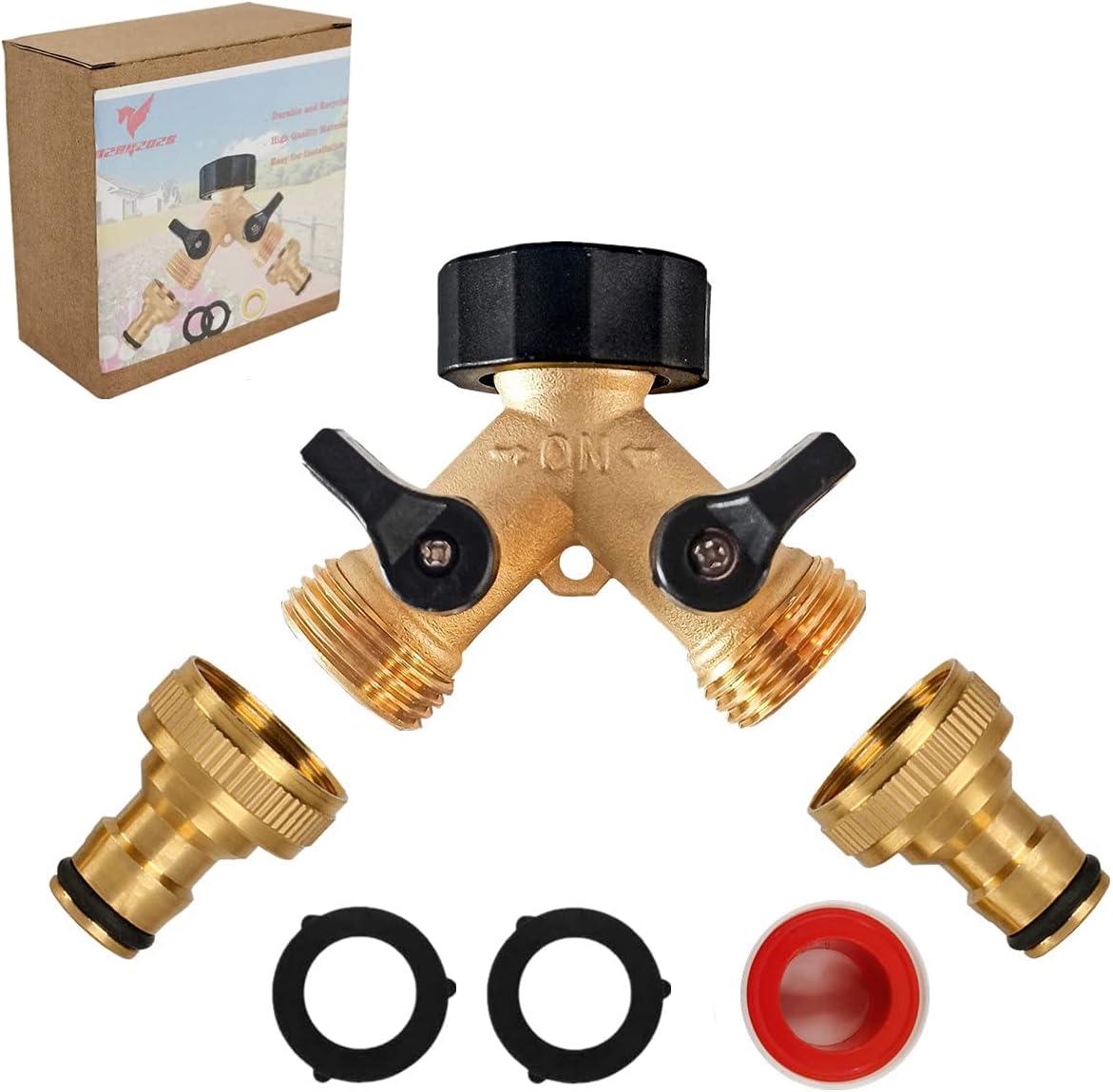 Messing Wasseranschluss 2-Wege-Gartenschlauch-Verteiler, Y-Ventiler 3/4 Zoll, 2-Wege-Wasserhahn-Anschluss Komfortgriff-Ventilauslasshahn mit 2 unabhängigen Ein/Aus-Ventilen