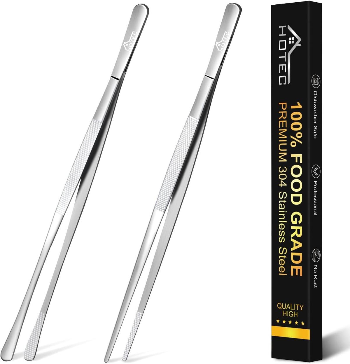 Hotec Grillzange Edelstahl Lang 30CM,Kitchen Kochpinzette,Kochpinzette Edelstahl Küche Verwendbar als Profi Zange Pinzette für Kochen Grillen und Backen - 2er Set