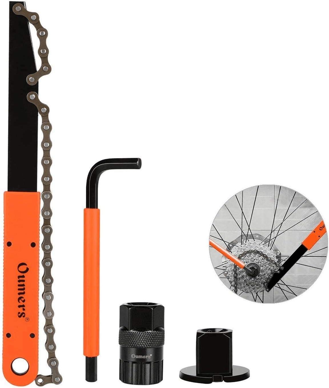 Oumers Fahrrad Kassette Removal Tool mit Ketten Peitsche Hilfs Schraubenschlüssel Fahrrad Kettenra Entfernungs Werkzeuge Kettenpeitsche Ritzelabnehmer Zahnkranzabzieher Schraubkranzabzieher