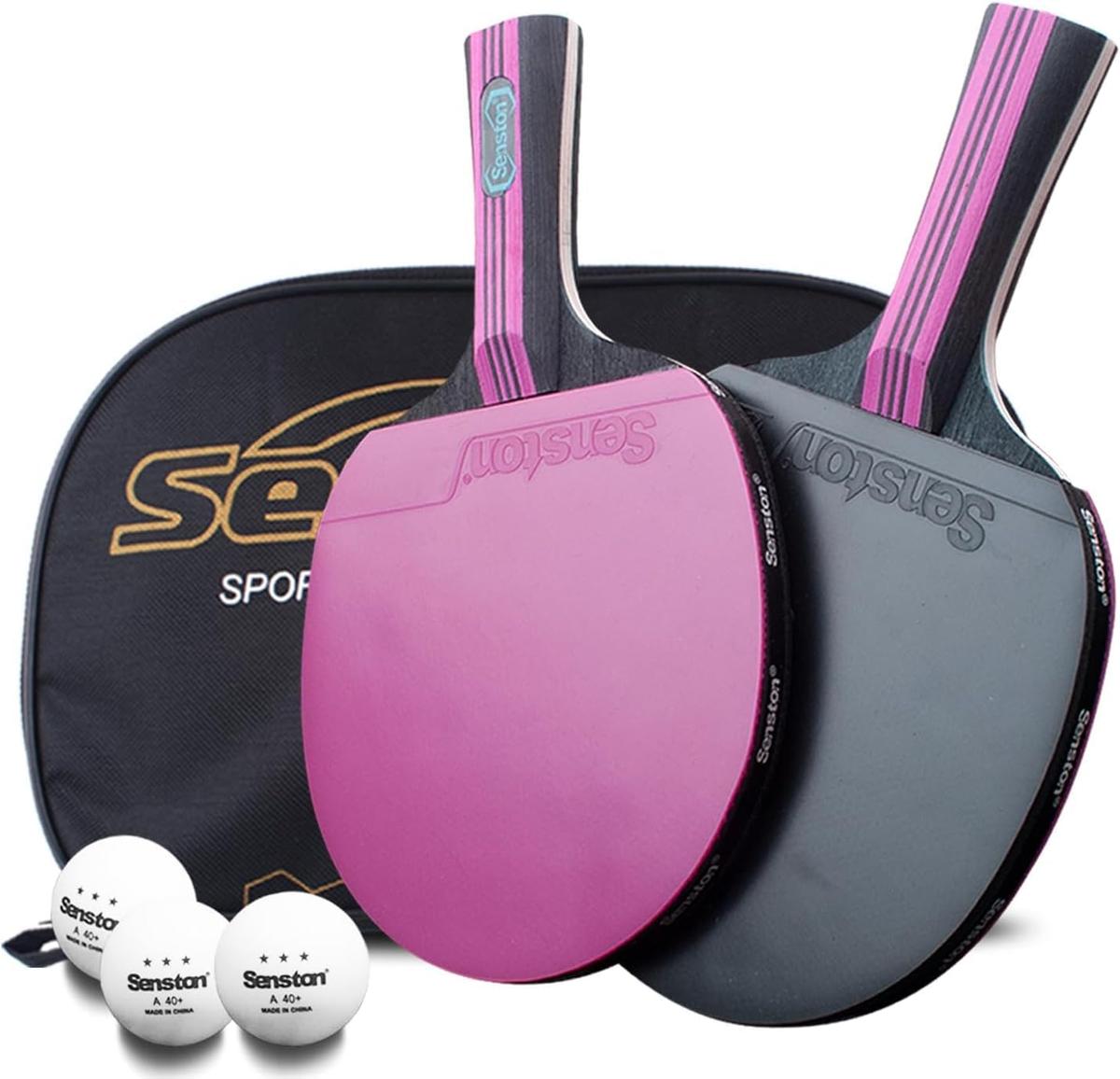 Senston Tischtennisschläger Set mit Farbig Profi Tischtenniskelle, Perfekt für Unterhaltung und Wettkämpfe, Tischtennis Schläger und Bälle