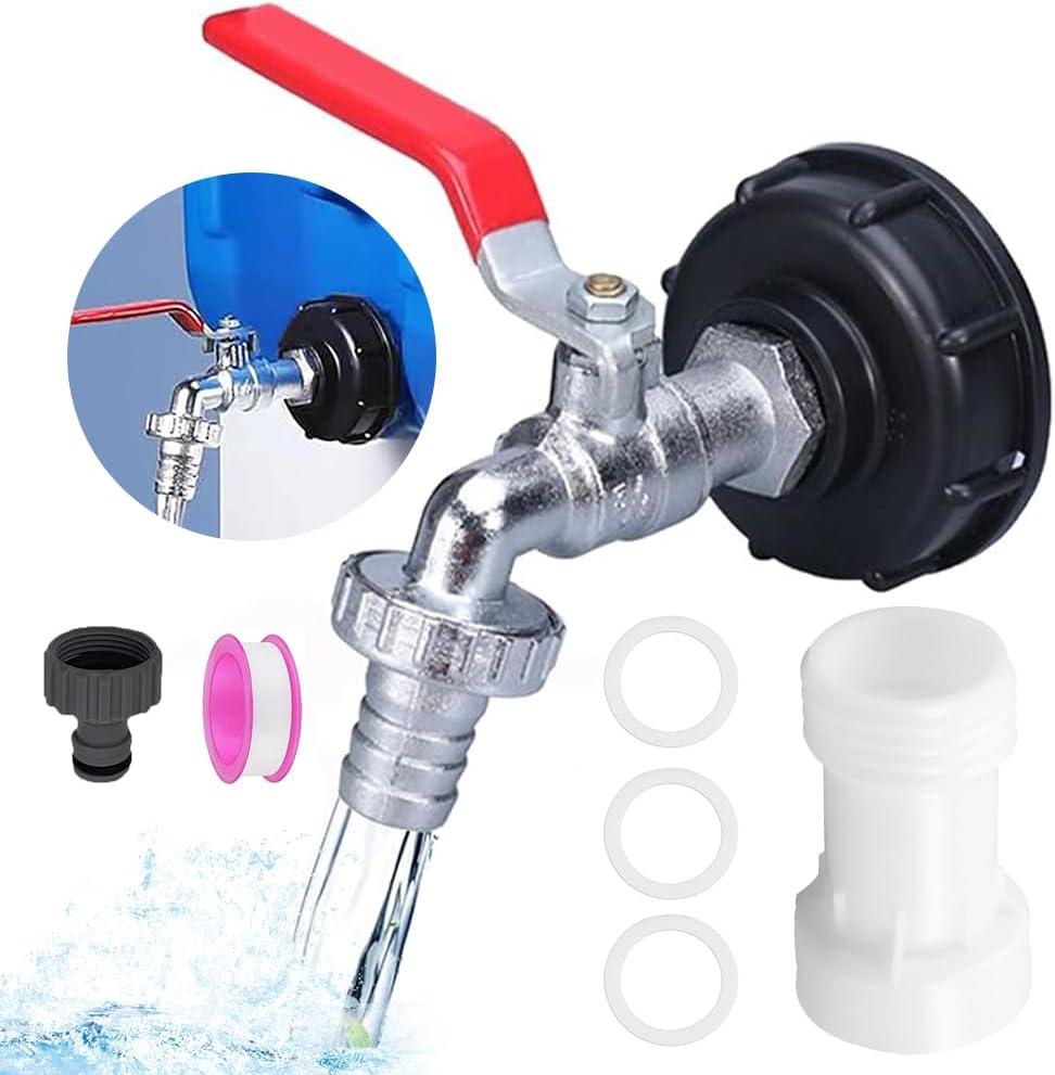 IBC Tank Auslaufhahn mit Auslauf Verlängerung S60x6 Grobgewinde, 1000l Wassertank Zubehör Auslaufhahn 3/4 Zoll, IBC Container Anschluss Adapter für Wassertank