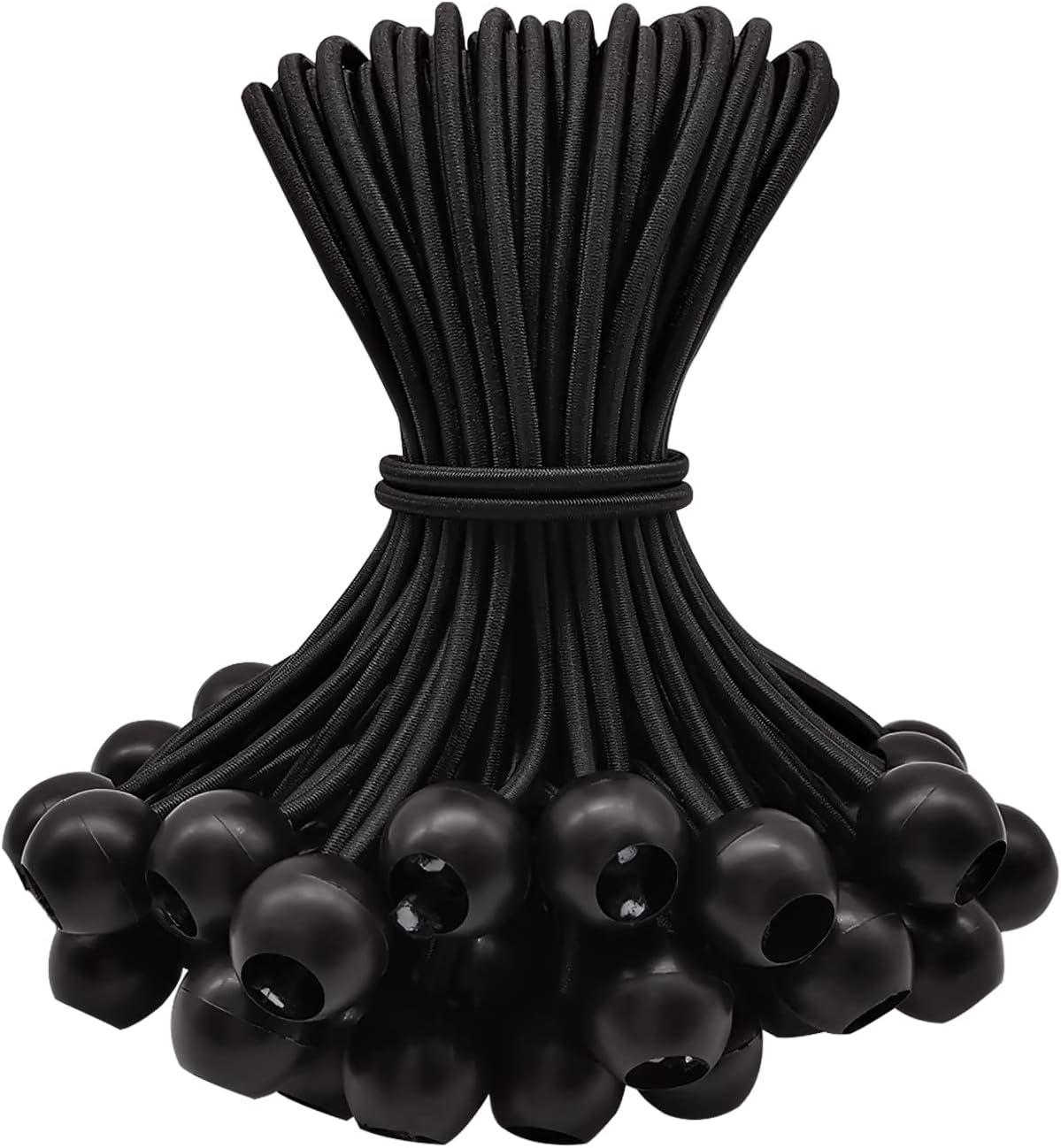 Spanngummis mit Kugel 50 Stück, Planenspanner mit Kugel 15cm, Spanngummi Kurz, Zelt Gummispanner mit Kugel, Planenbefestigung Zeltgummis Expanderschlinge für Plane (Schwarz)