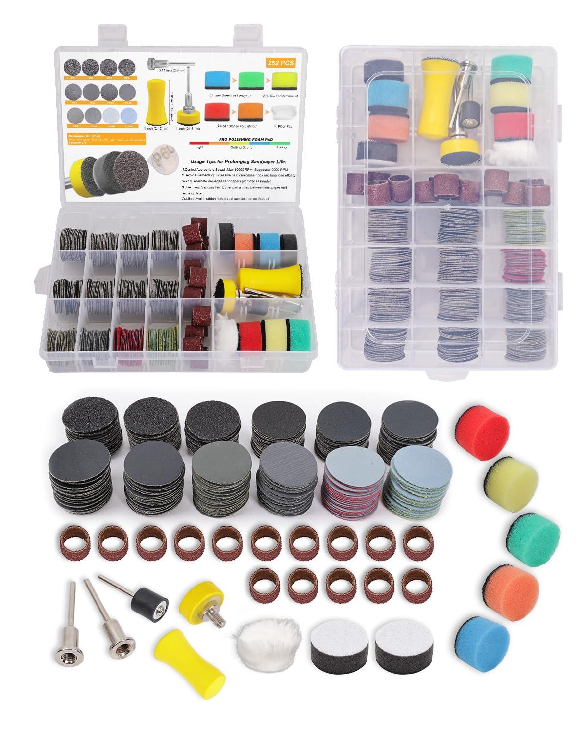 268 Stück 25mm Schleifscheiben Klett, Nass Trockene Schleifpads für Dremel Polieraufsätze Schleifaufsätze, Schleifhülsen Schleifpapier Set 60-10000 Körnung für Dremel Zubehör Aufsätze,Holz, Harz