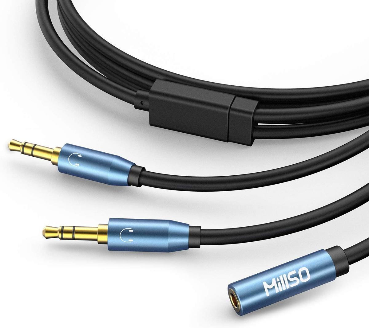 MillSO Audio Y Splitter Kabel 3.5mm Klinke Buchse auf 2X 3,5mm Klinke Stecker TRS Stereo Aux Adapter mit 24K Vergoldete Kontakte für Smartphone, Computer, MP3, Kopfhörer, Lautsprecher - 2,4m
