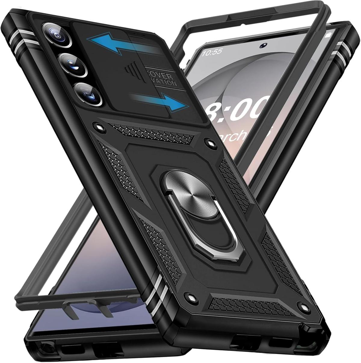 Giyer Panzerhülle für Samsung Galaxy S26 Ultra Hülle mit Schutzfolie, Handyhülle Case mit Kameraschutz 360° Metall Ring Ständer, Stoßfest Schutzhülle für Samsung S26 Ultra 5G Cover Tasche (Schwarz)