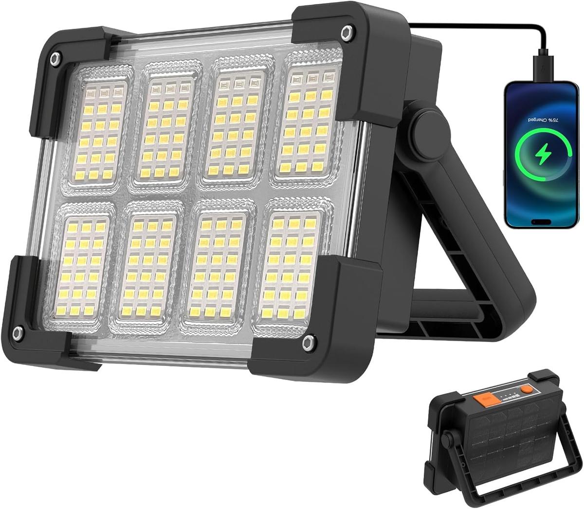 OHAYORI LED Baustrahler Akku, 4 Modi LED Strahler Akku, Campinglampe Aufladbar, Tragbare USB Wiederaufladbare PowerBank, Dimmbares Notlicht für Garten, Angeln, Camping, Wartung, Notfall