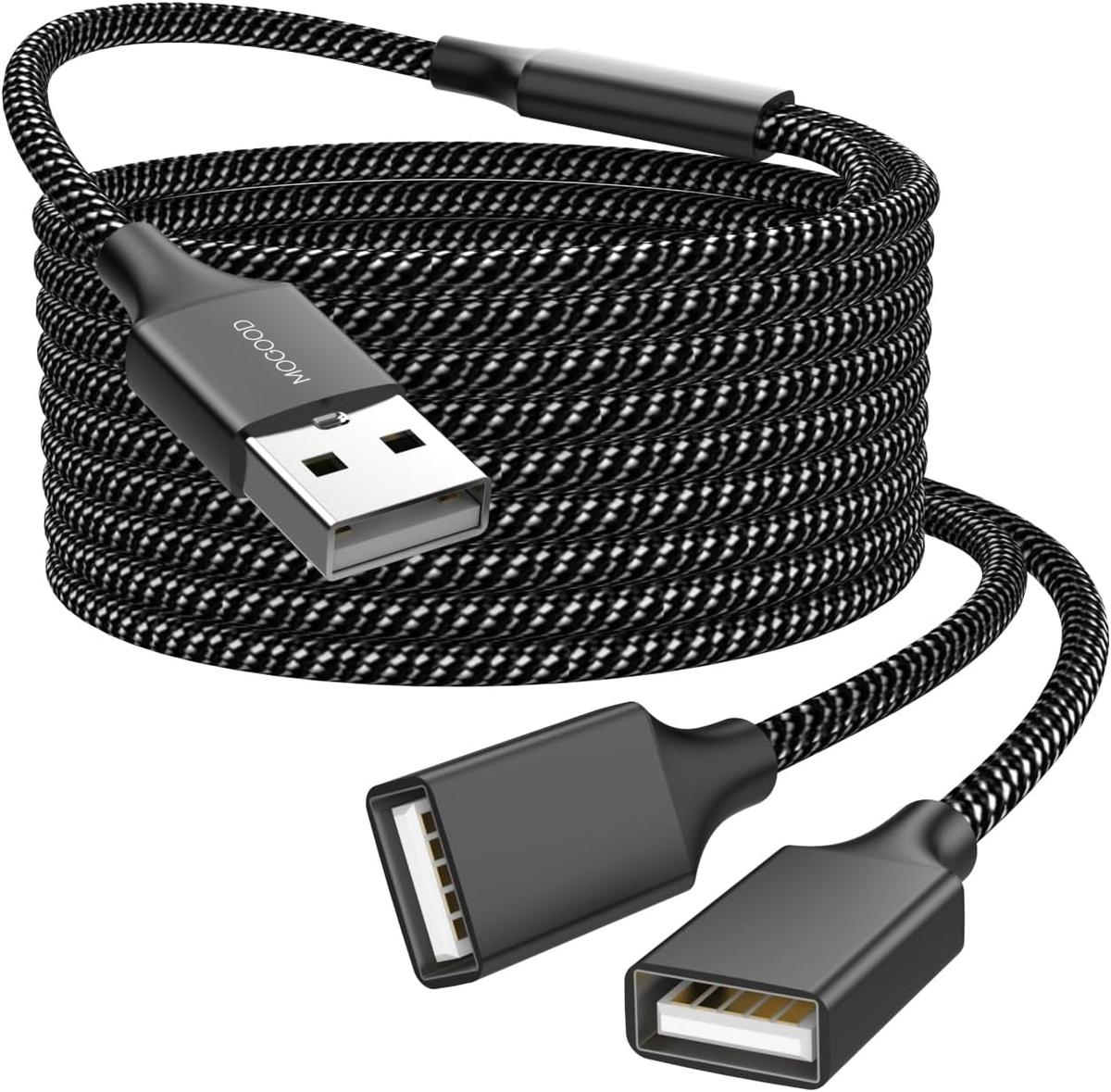 MOGOOD USB-Verlängerungskabel - USB-Splitter mit 2 Buchsen, Langlebiges Nylon-Eflecht, Schnelle Datenübertragung, Kompatibel mit Drucker und Flash-Laufwerk