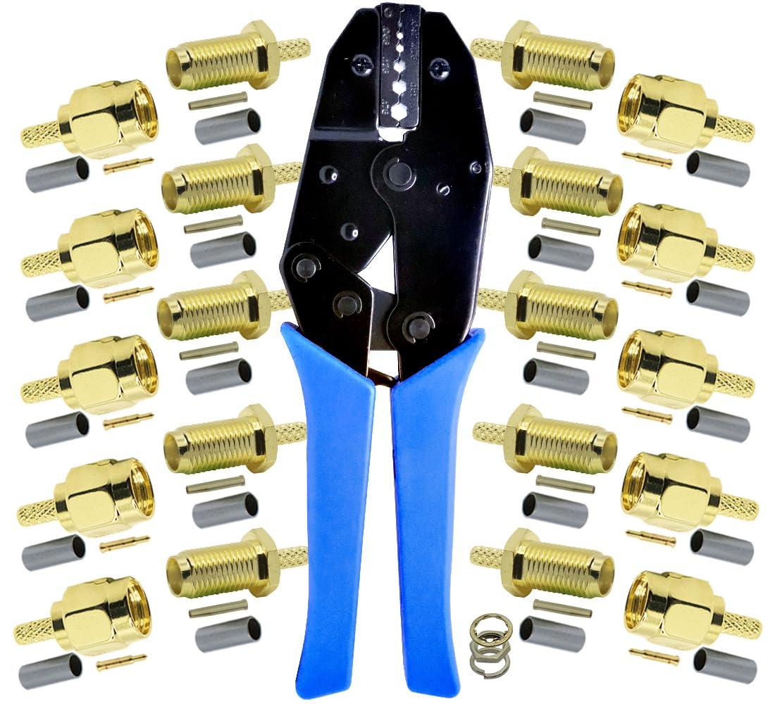 10er Pack SMA-Stecker und SMA-Buchse + Koaxialkabel Crimpzange Crimp RG174 RG316 Kabel für SMA WiFi WLAN Antenne Verlängerungskabel