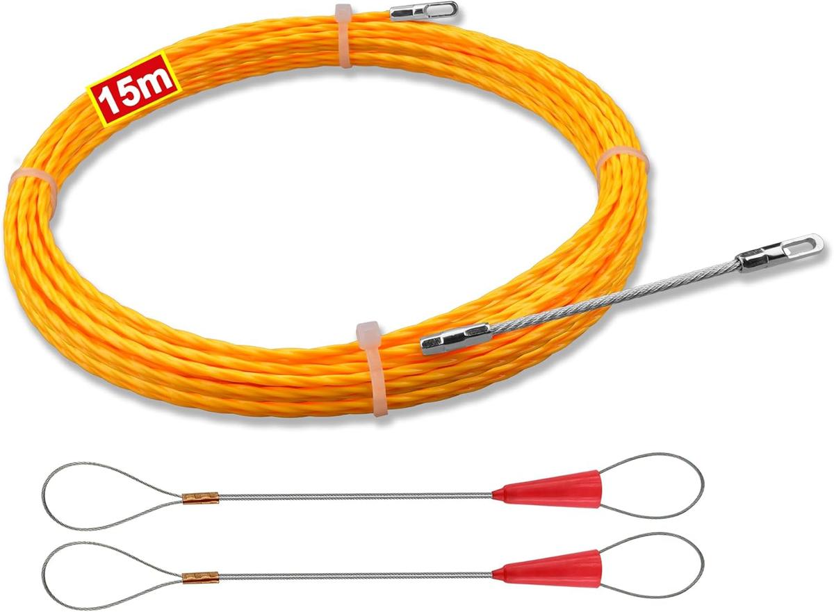 Einziehfeder 15m - Kabeleinziehhilfe,Einziehfeder,Einziehspirale, Zugdraht,Einzugsfeder für Kabel & Elektroinstallationen(3.0mm-15m)