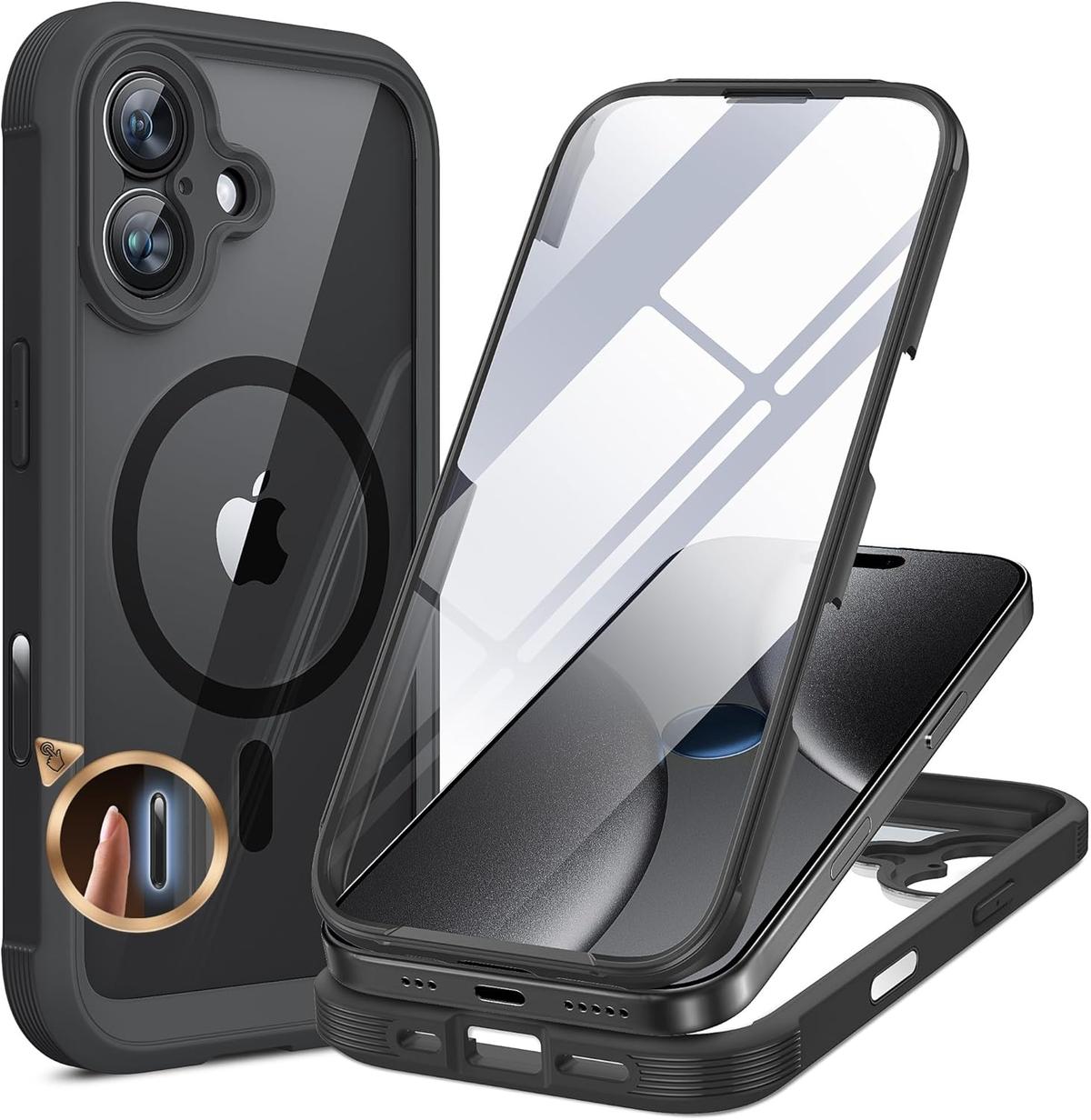 Miracase 360 Grad für iPhone 17 Hülle mit Magsafe, Eingebaut Glas Schutzfolie, Komplettschutz HandyHülle Magnetisch Stoßfest Case für iPhone 17 Schutzhüllen 6,3 Zoll,Schwarz