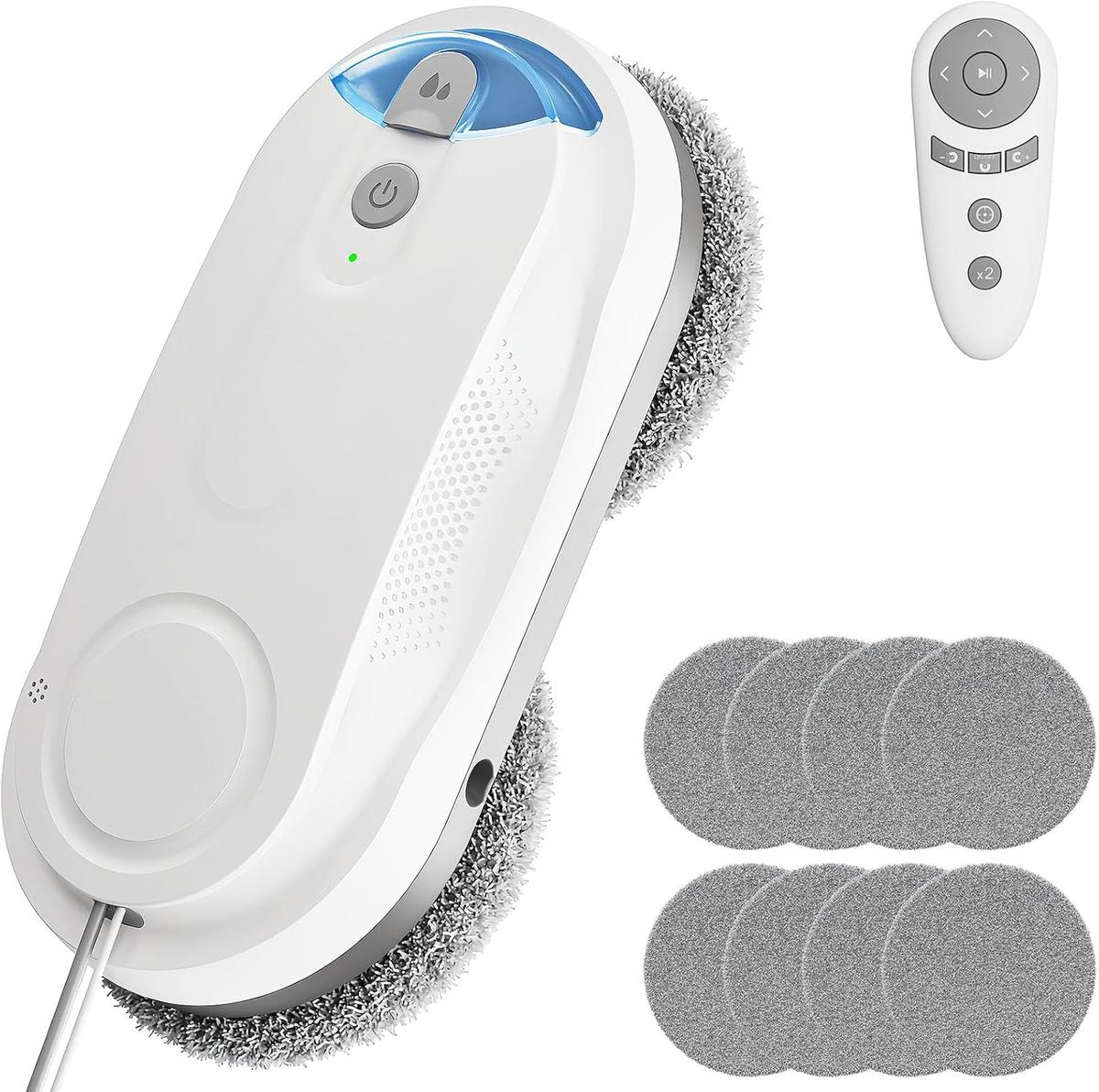 KKI Fensterputzroboter, Automatischer Elektrischer Fensterputzer Fernbedienung, Dual-Spray, Max3200 Pa, KI-Pfadplanung und Kantenerkennung, für Hochhausfenster, Glastür, 10 x Tücher, X3 (Weiß)