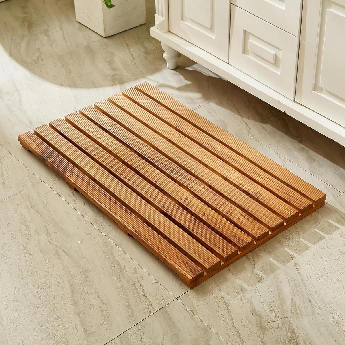 Duschmatte aus Teakholz, mit Rutschhemmende Gummistopper, Große, 80x50cm, Badematte, Fußmatte, Holzmatte für Saunakabinen, Badezimmer